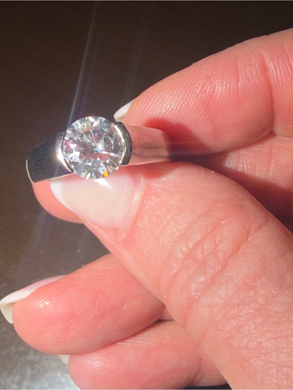 2 Carat Round Solitaire Moissanite, Set in Sterling Silver. Size 8.